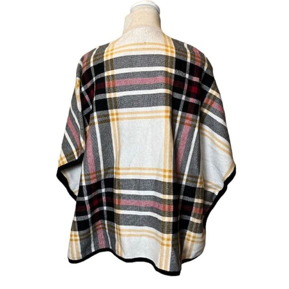 NWOT Nicole Miller Zip Front Poncho Cape Plaid Black Red Yellow Oversized S/M - Picture 5 of 14